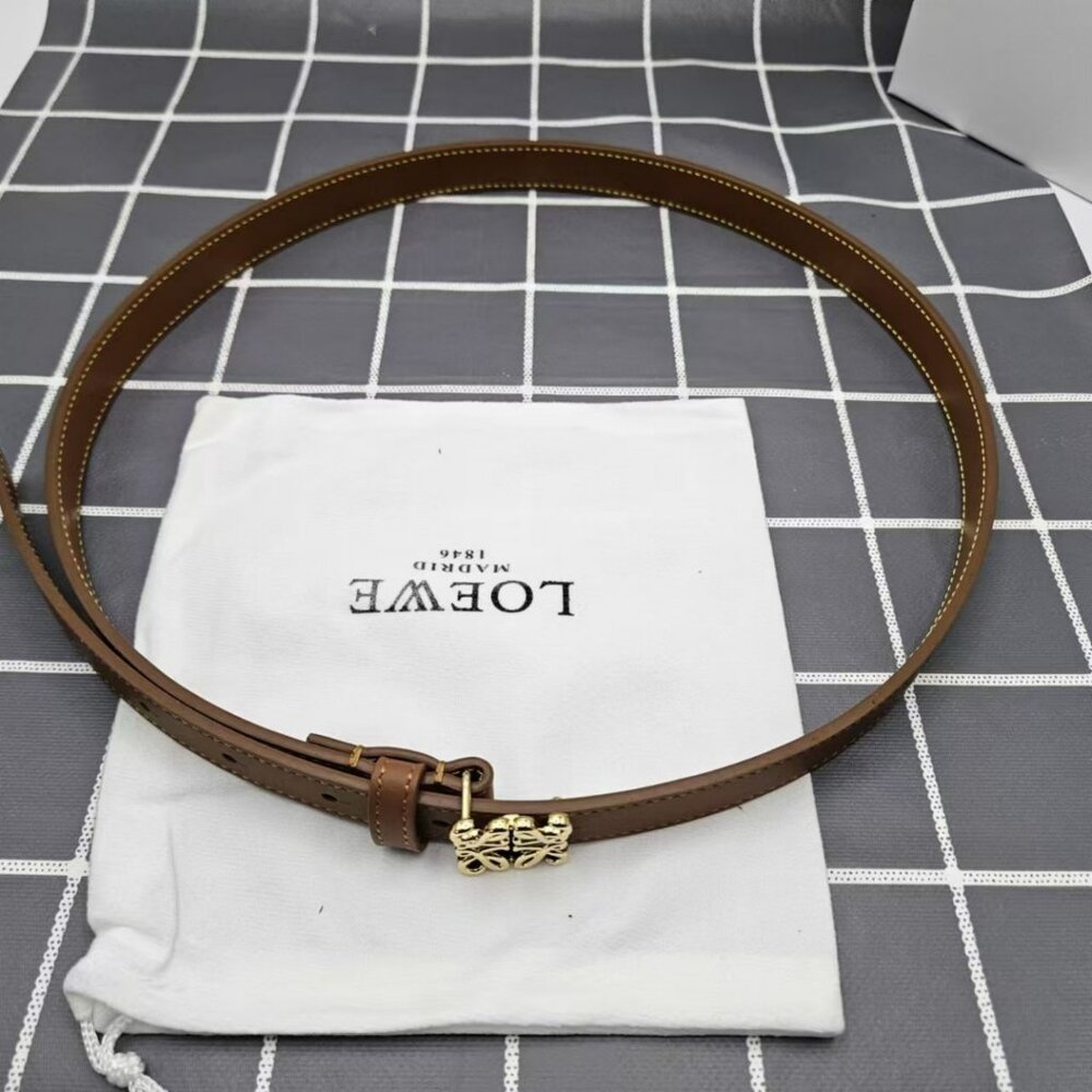 Loewe Slim Brown Leather Belt with Logo Buckle - Picture 3 of 6